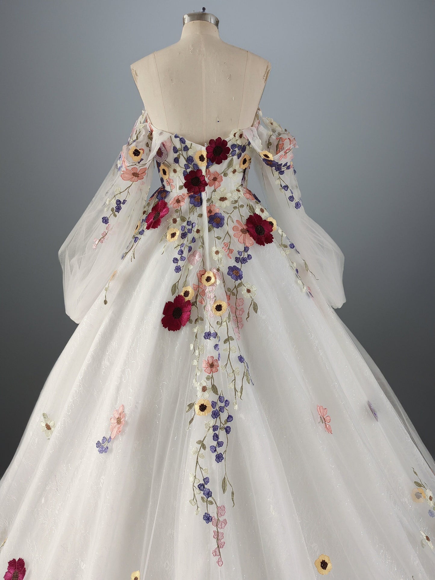 Floral Applique Tulle Off Shoulder Gown