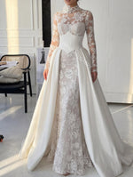 Long Sleeve Lace Bridal Gown with Corset Overskirt