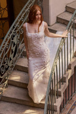 Floral Applique Low Back Mermaid Wedding Dress