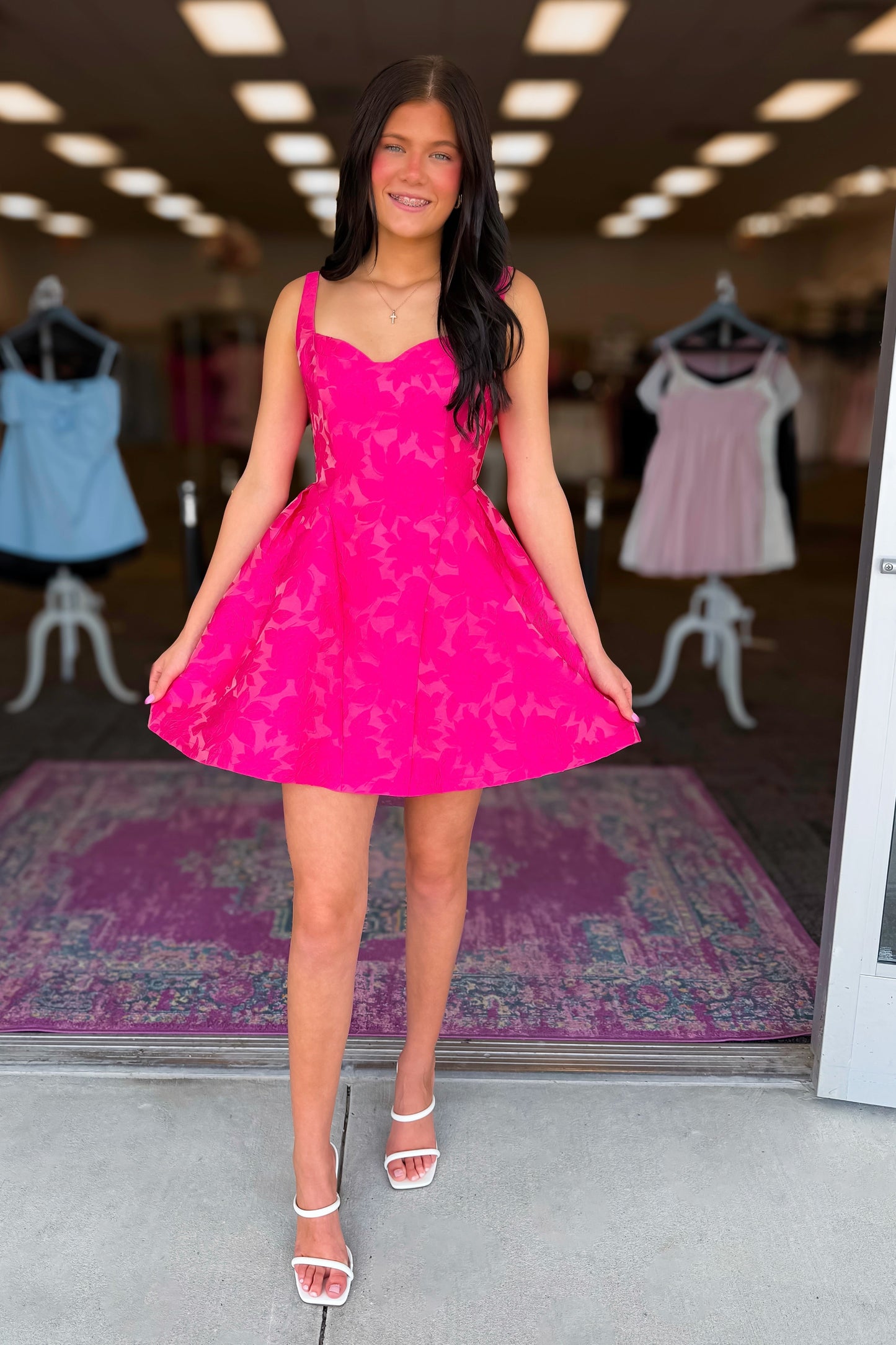 Sweetheart Jacquard A-Line Mini Dress