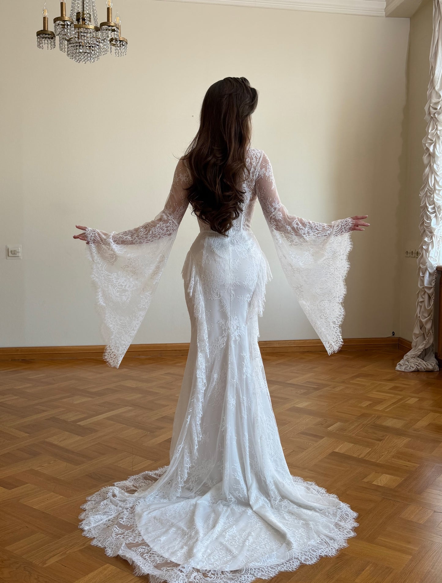 Lace Bell Sleeve Corset Mermaid Wedding Dress