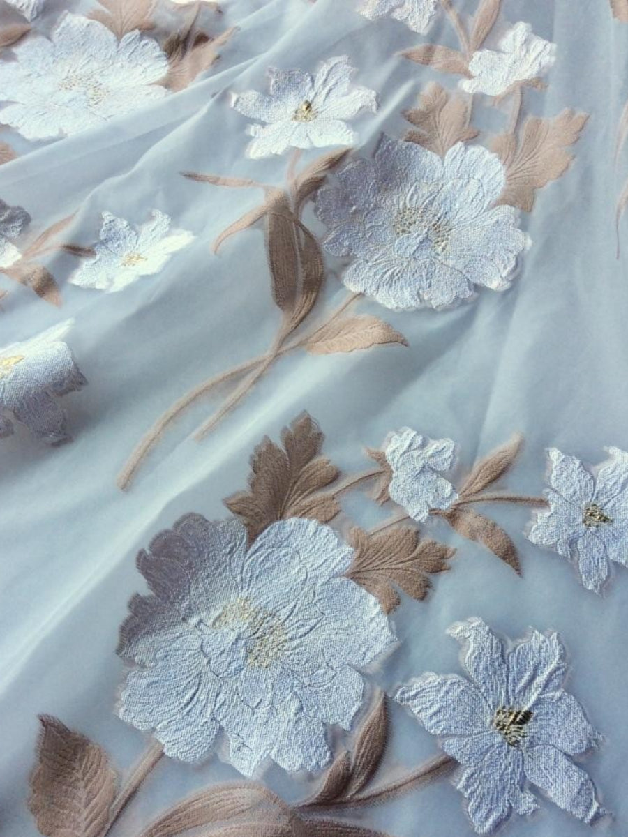 Floral Embroidered Illusion Midi A-Line Dress