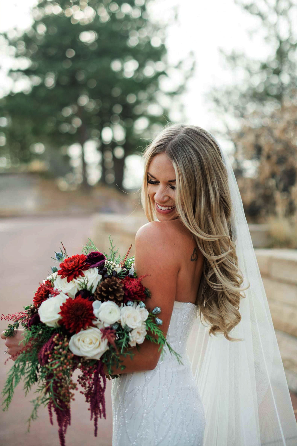 Strapless Deep V-Neck Sequin Wedding Gown