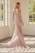 Floral Embroidered Off-the-Shoulder Trumpet Gown