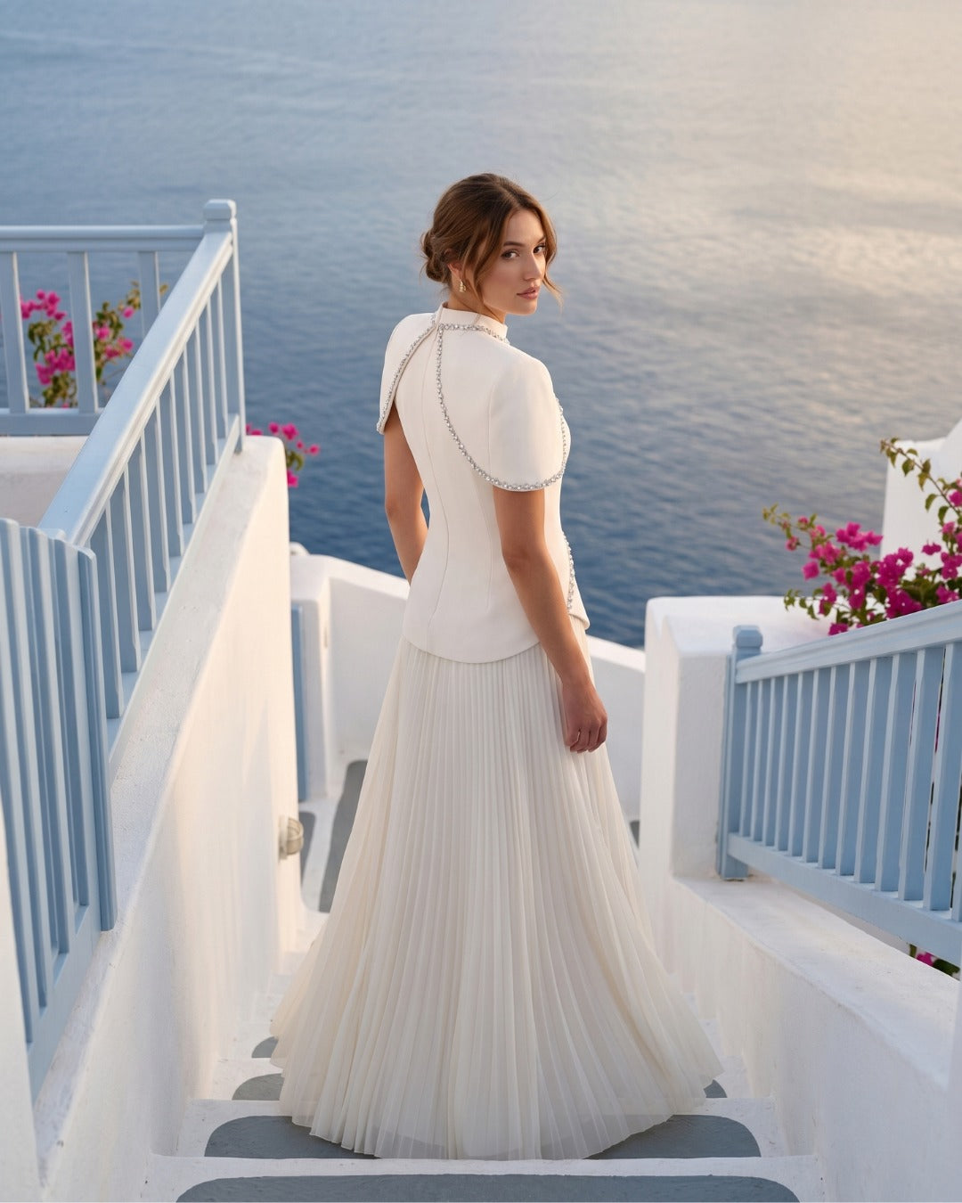 High Neck Keyhole Pleated Two-Piece Gown