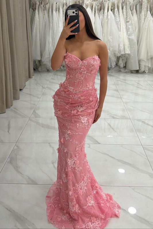 Floral Lace Mermaid Gown with Sleeve Topper