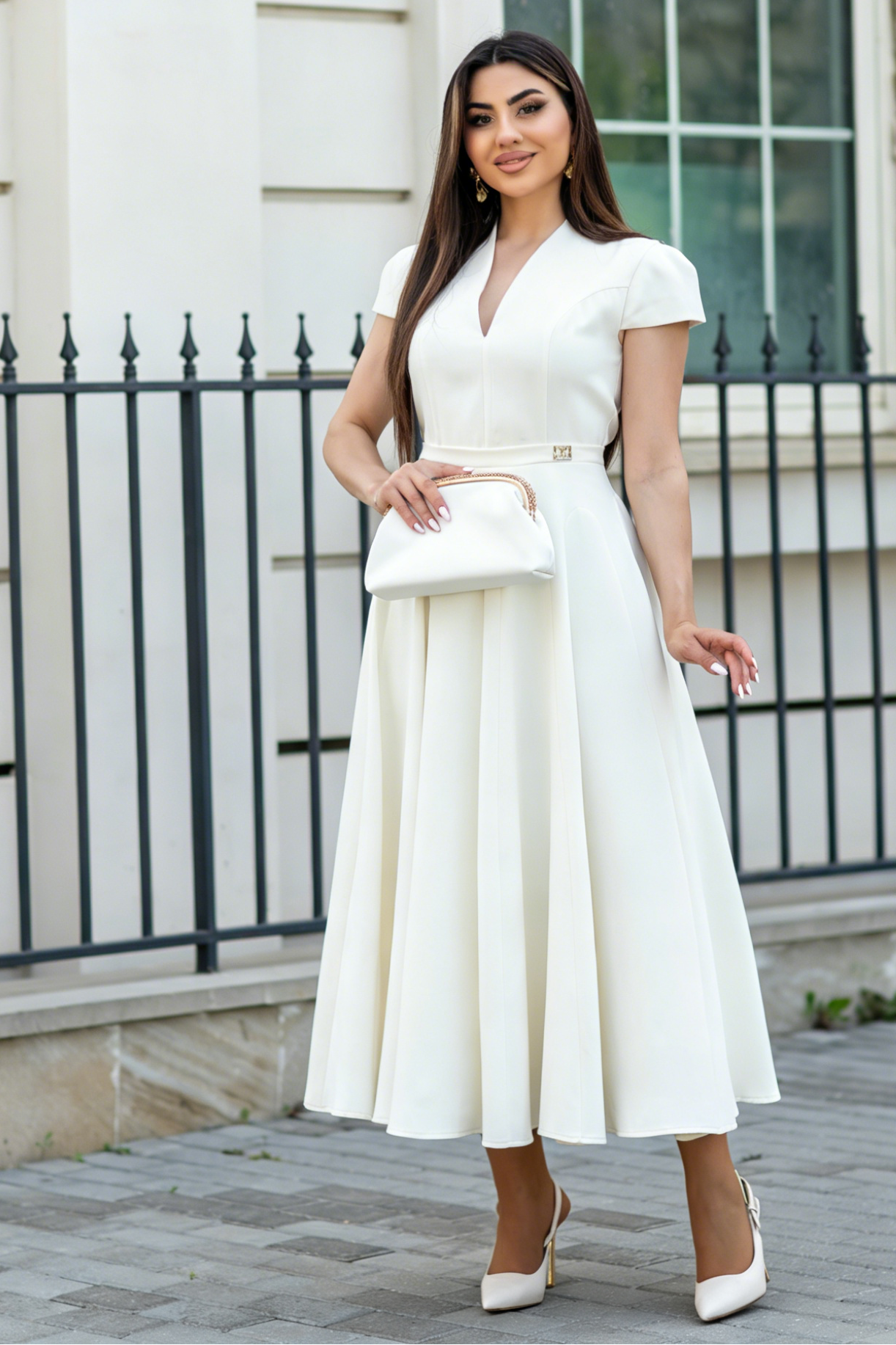Elegant V-Neck A-Line Midi Dress