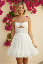 Strapless Cut-Out Mini Dress with Beaded Waistband