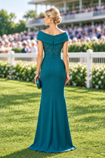 Off-the-Shoulder Belted Floor-Length Evening Gown