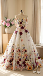 Floral Applique Tulle Off Shoulder Gown