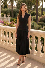 Asymmetric Peplum Midi Dress with Pleated Skirt