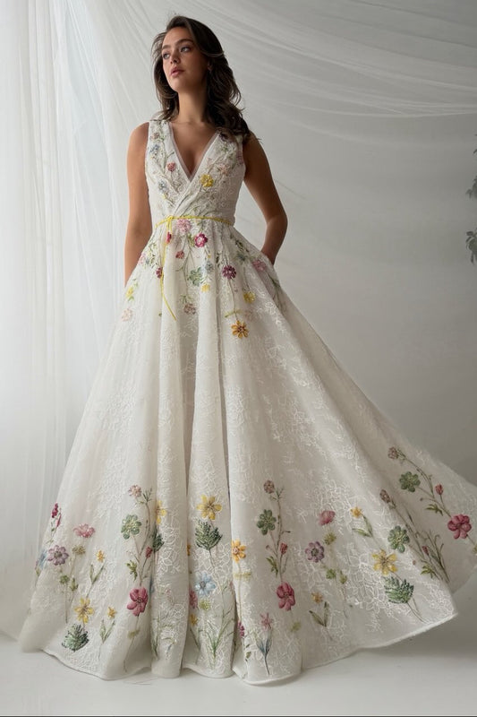 Floral Embroidered A-Line Formal Gown