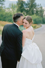 Strapless Ruched Satin A-Line Wedding Dress with Back Bow
