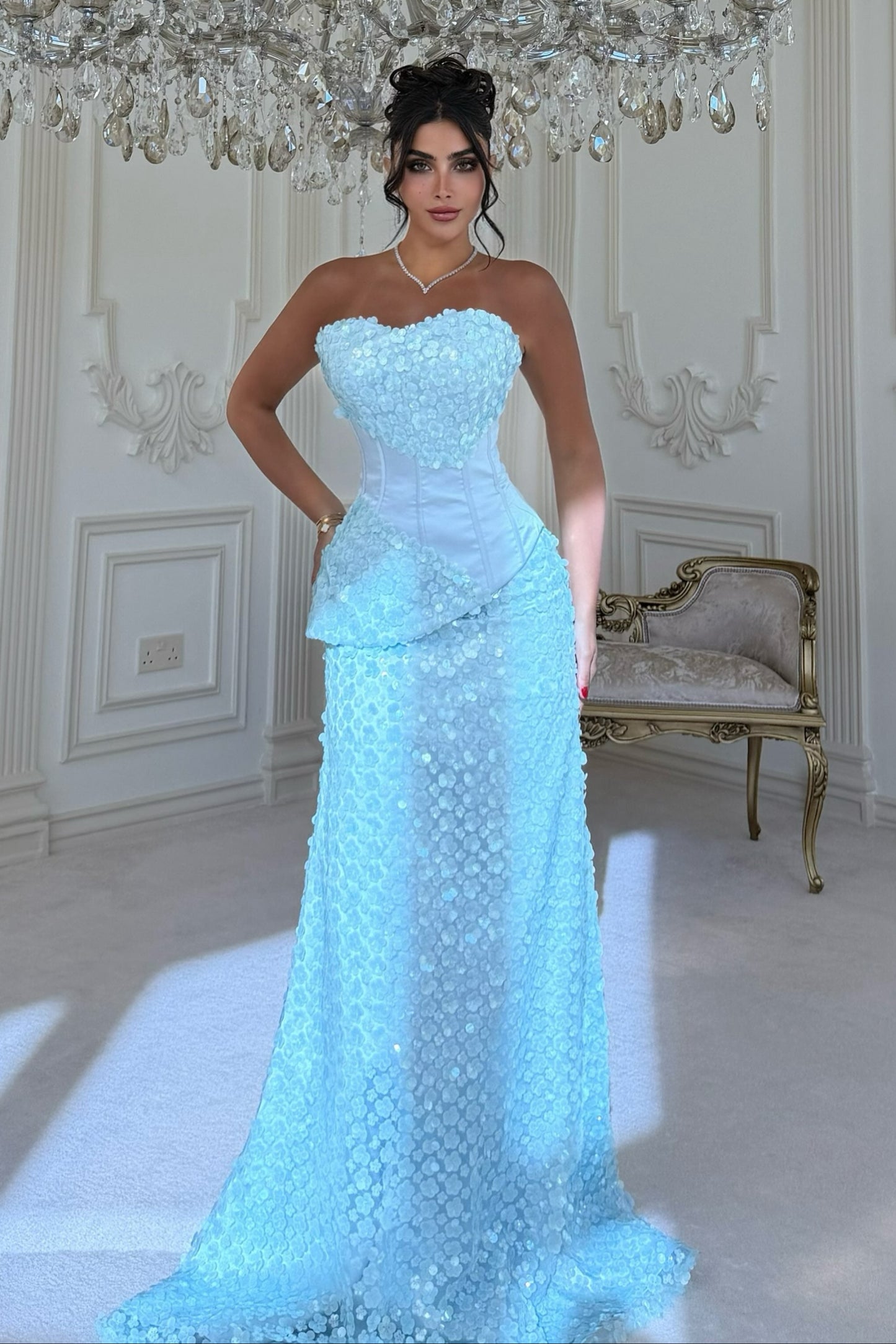 Strapless Corset Gown with Petal Appliques