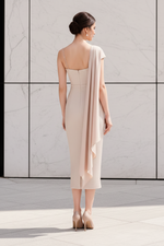 One Shoulder Sequin Midi Dress with 3D Flowers