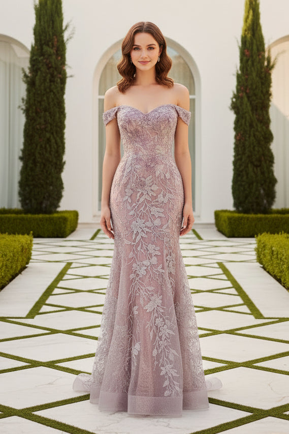 Floral Embroidered Off-the-Shoulder Mermaid Gown