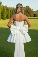 Strapless Cowl Neck Satin Mini Dress with Back Bow