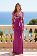 Floral Embroidered Bodice Gown with Cascade Ruffle