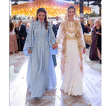 Embroidered Bell Sleeve Pleated Formal Evening Gown