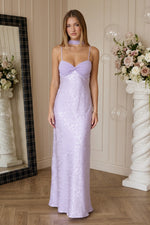 Floral Jacquard Maxi Dress with Neck Scarf