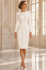 Pleated Bodice Long Sleeve Sheath Midi Dress