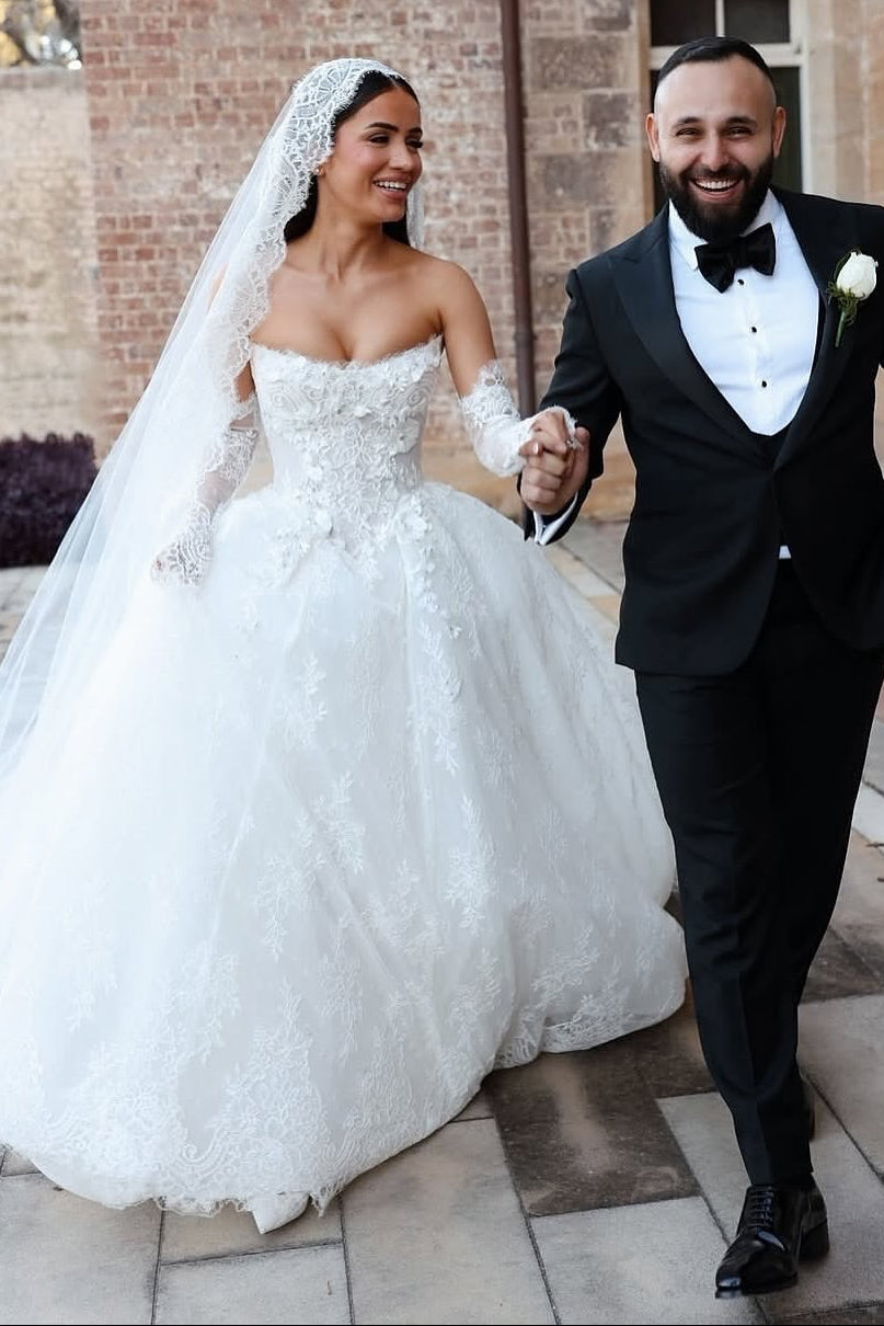 Strapless Lace Corset Ball Gown Wedding Dress
