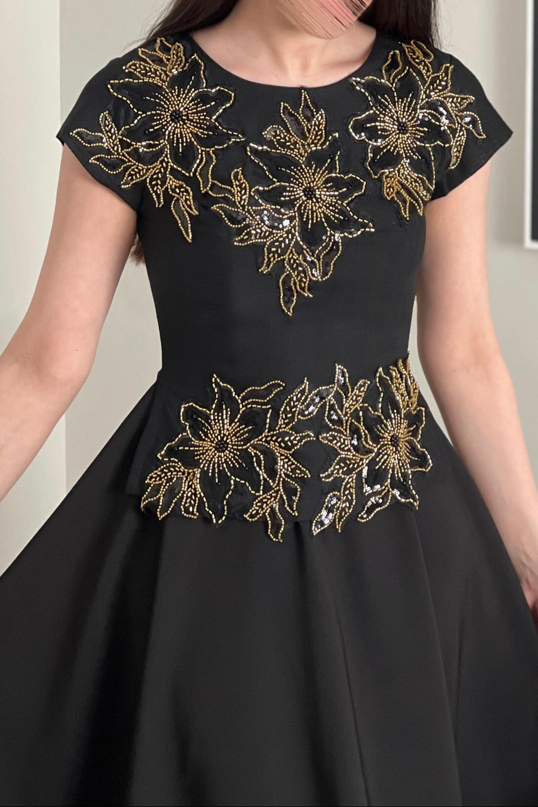 Embroidered Cap Sleeve Midi Dress