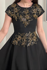 Embroidered Cap Sleeve Midi Dress