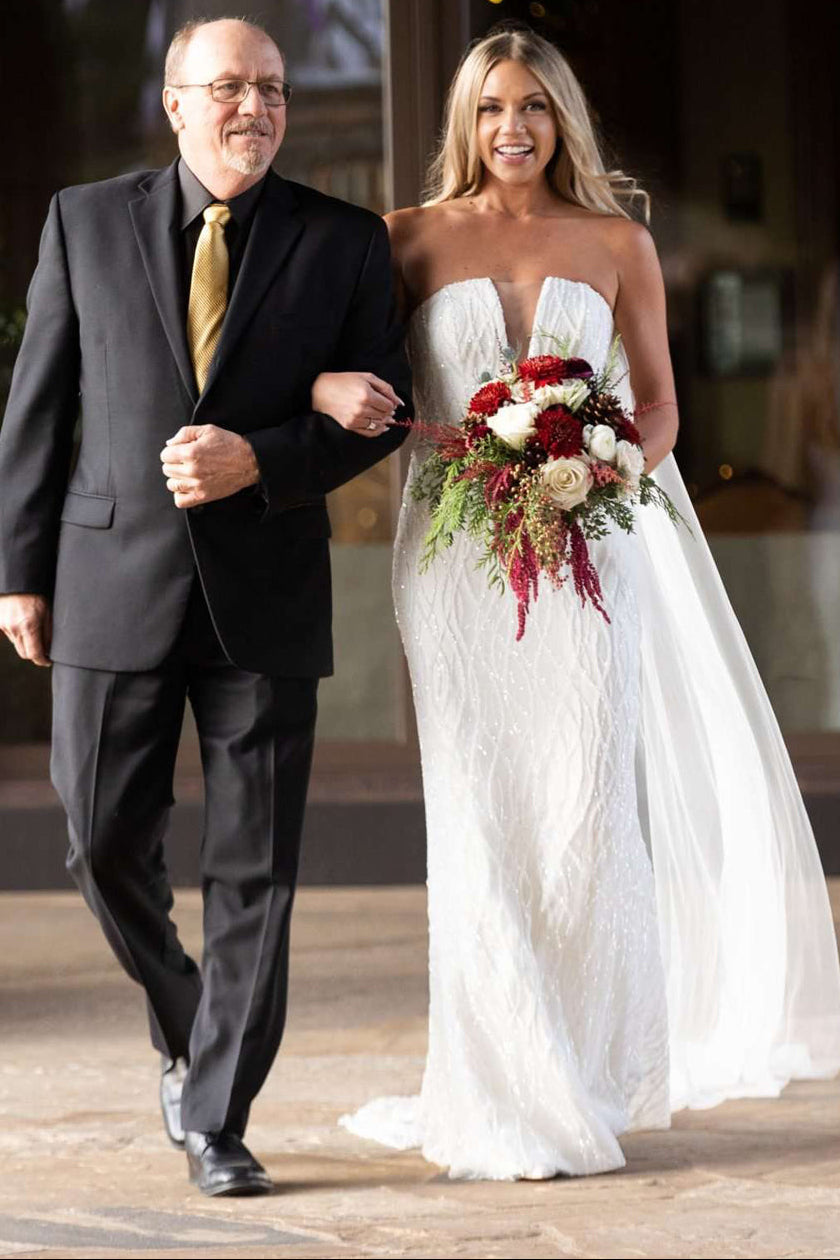 Strapless Deep V-Neck Sequin Wedding Gown