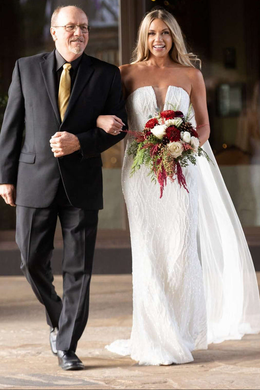 Strapless Deep V-Neck Sequin Wedding Gown