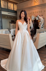 Embroidered Beaded Bodice Satin Ball Gown Wedding Dress
