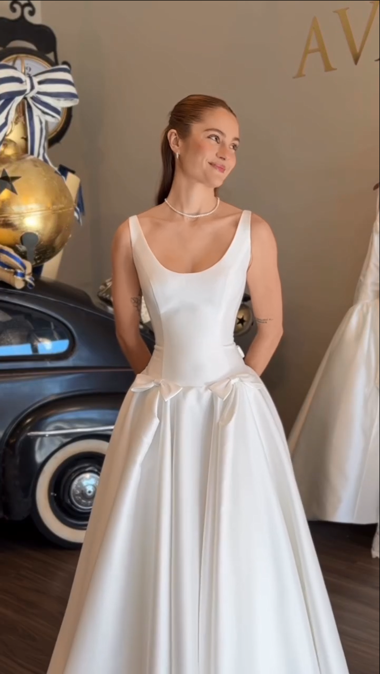 Satin Ball Gown Wedding Dress with Waist Bows