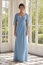 Flutter Sleeve Chiffon Gown with Illusion Back