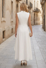 Sleeveless Mandarin Collar Maxi Dress with Front Bow