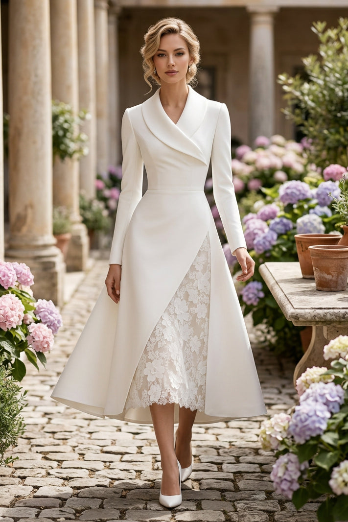 Wrap A-Line Coat Dress with Lace Underlay