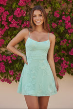 Floral Applique Spaghetti Strap Mini Dress