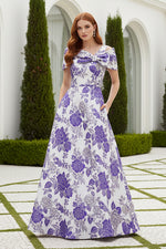 Floral Jacquard Asymmetrical A-Line Gown