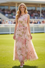 Sleeveless Floral Print A-Line Tea-Length Dress
