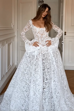Lace Ball Gown Wedding Dress with Long Sleeves