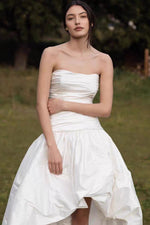 Strapless Ruched High-Low Wedding Dress with Train