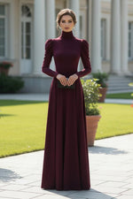 High Neck Ruched Shoulder A-Line Maxi Dress