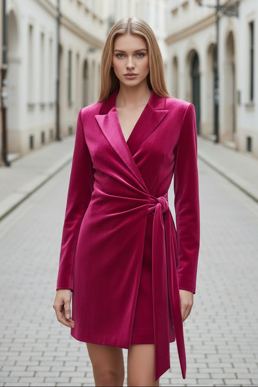 Velvet Blazer Wrap Mini Dress with Side Tie