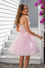 A-Line Spaghetti Strap Tulle Short Homecoming Dress