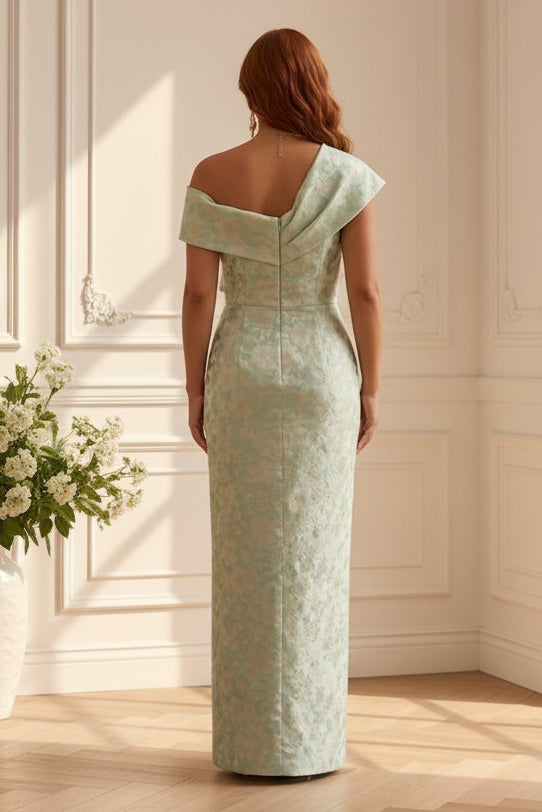 Off-Shoulder Jacquard Column Gown