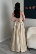 Beaded Corset Evening Gown with Front Slit