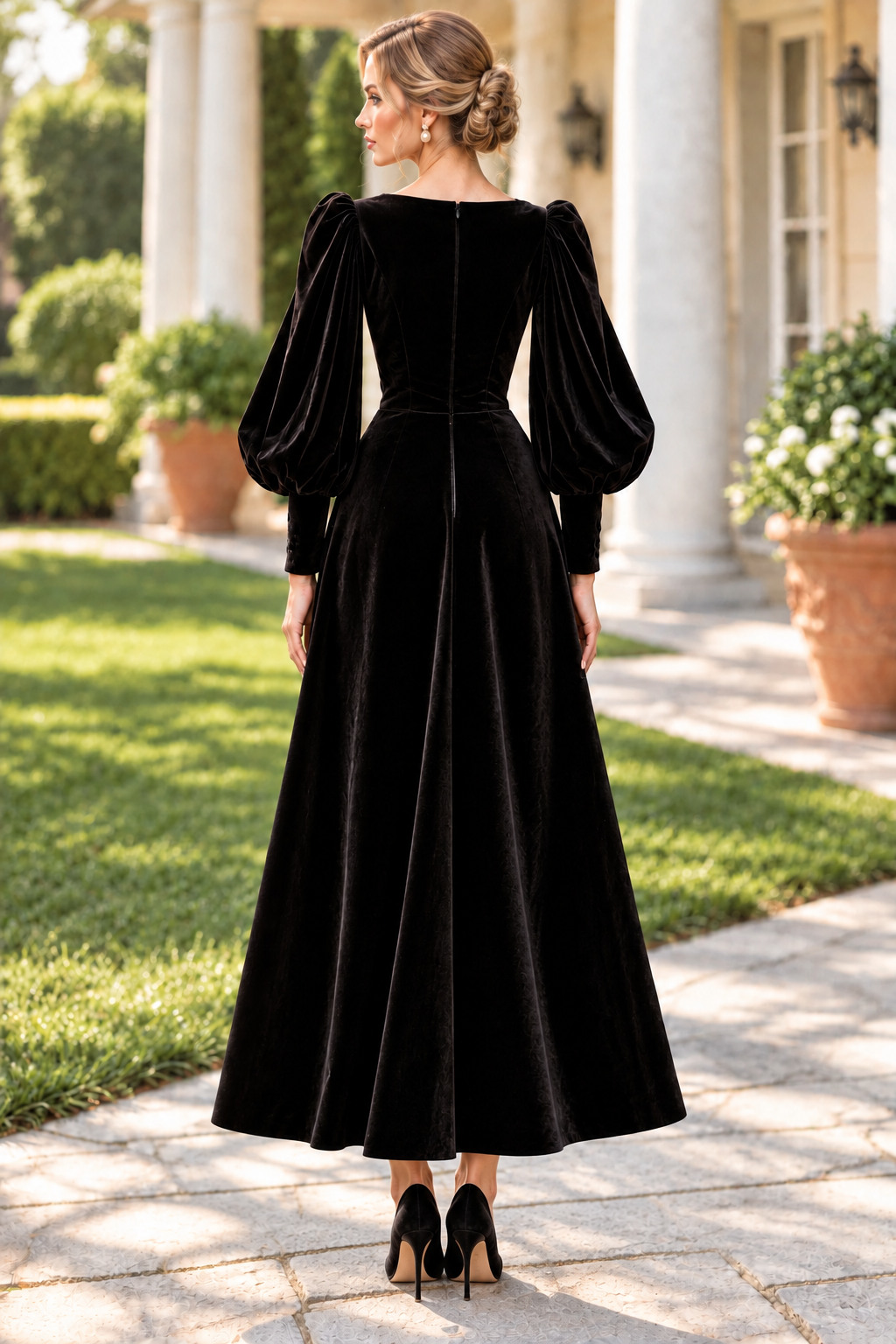 Velvet Maxi Dress with Bishop Sleeves