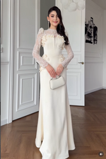 Lace Sleeve Floral Appliqué Evening Gown