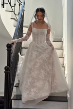 Square Neck Lace Corset Ball Gown Wedding Dress