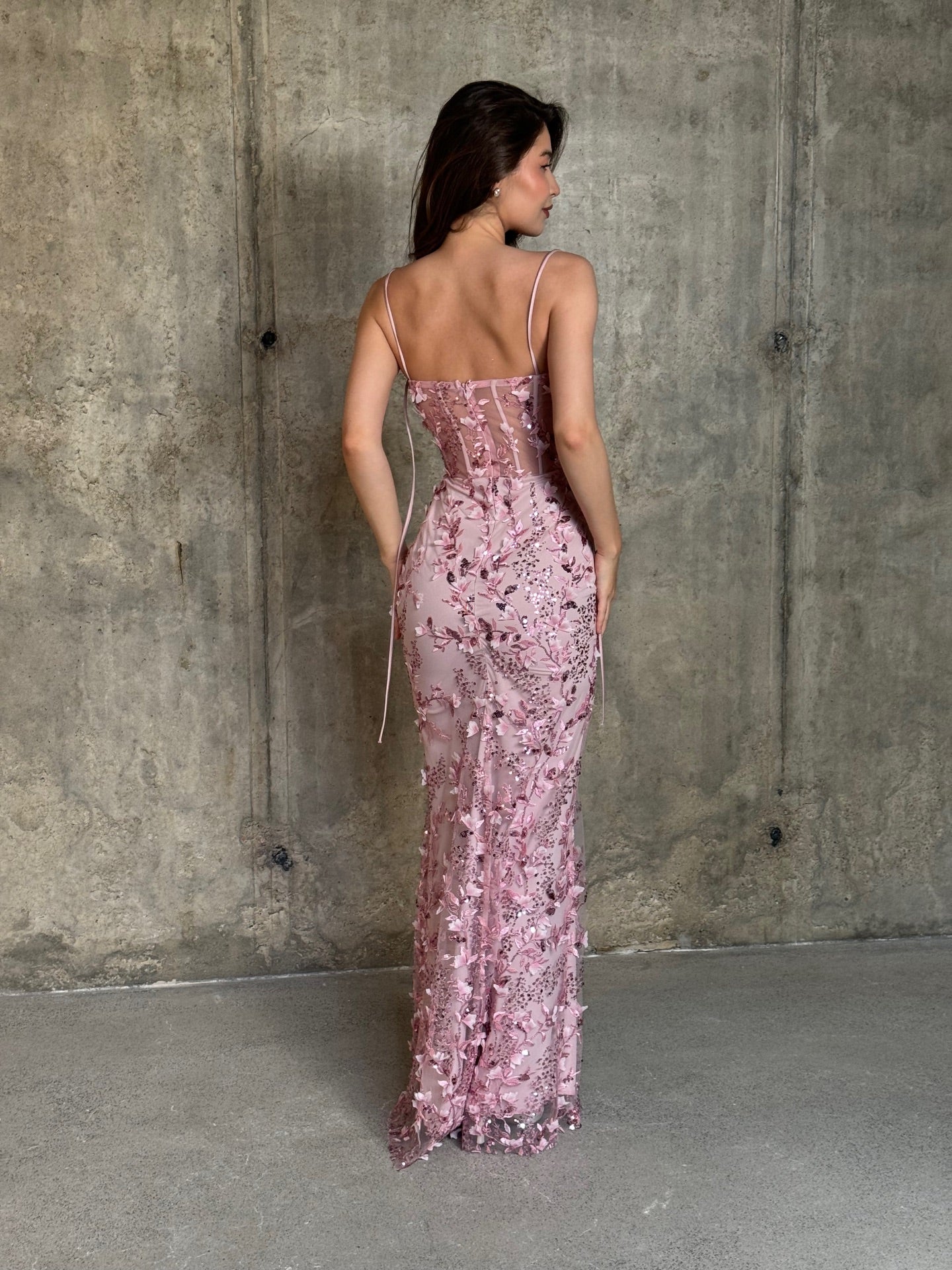 Sweetheart Corset Evening Gown with 3D Flowers