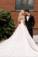 Spaghetti Strap Lace A-Line Wedding Gown with Open Back